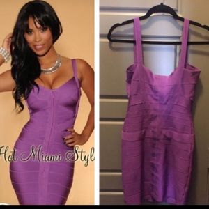 Purple Zip Front Luxe Bandage Dress